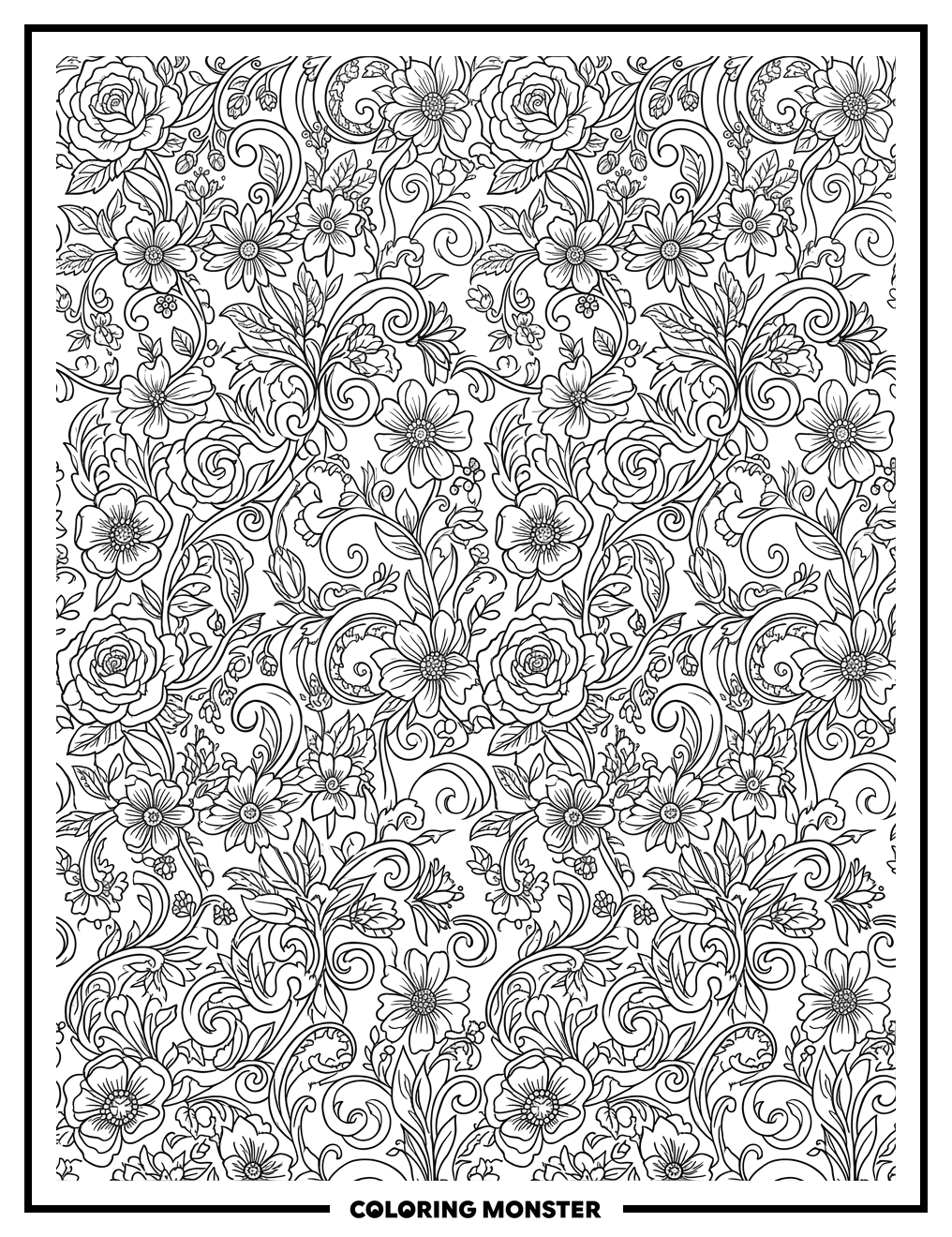 Enchanting Floral Pattern Coloring Page
