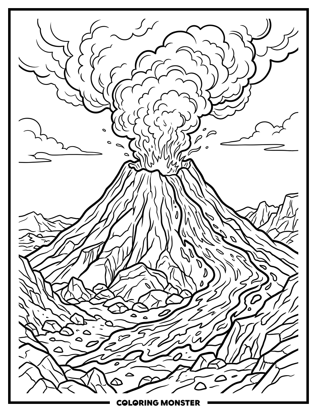 Erupting Volcano Coloring Page