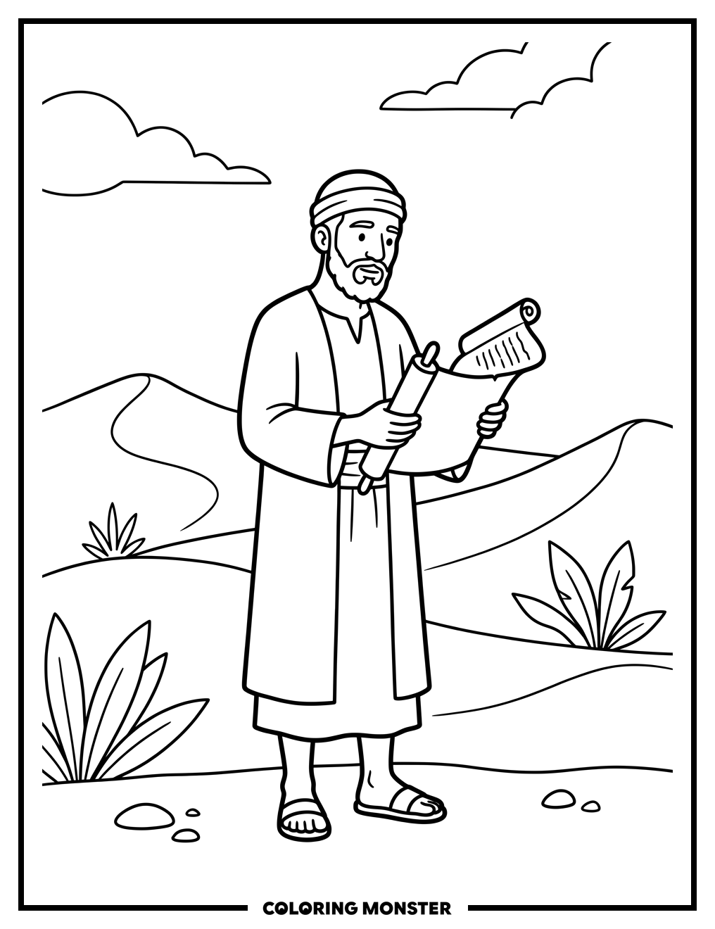 Eunuch Reading Scroll in Desert Coloring Page