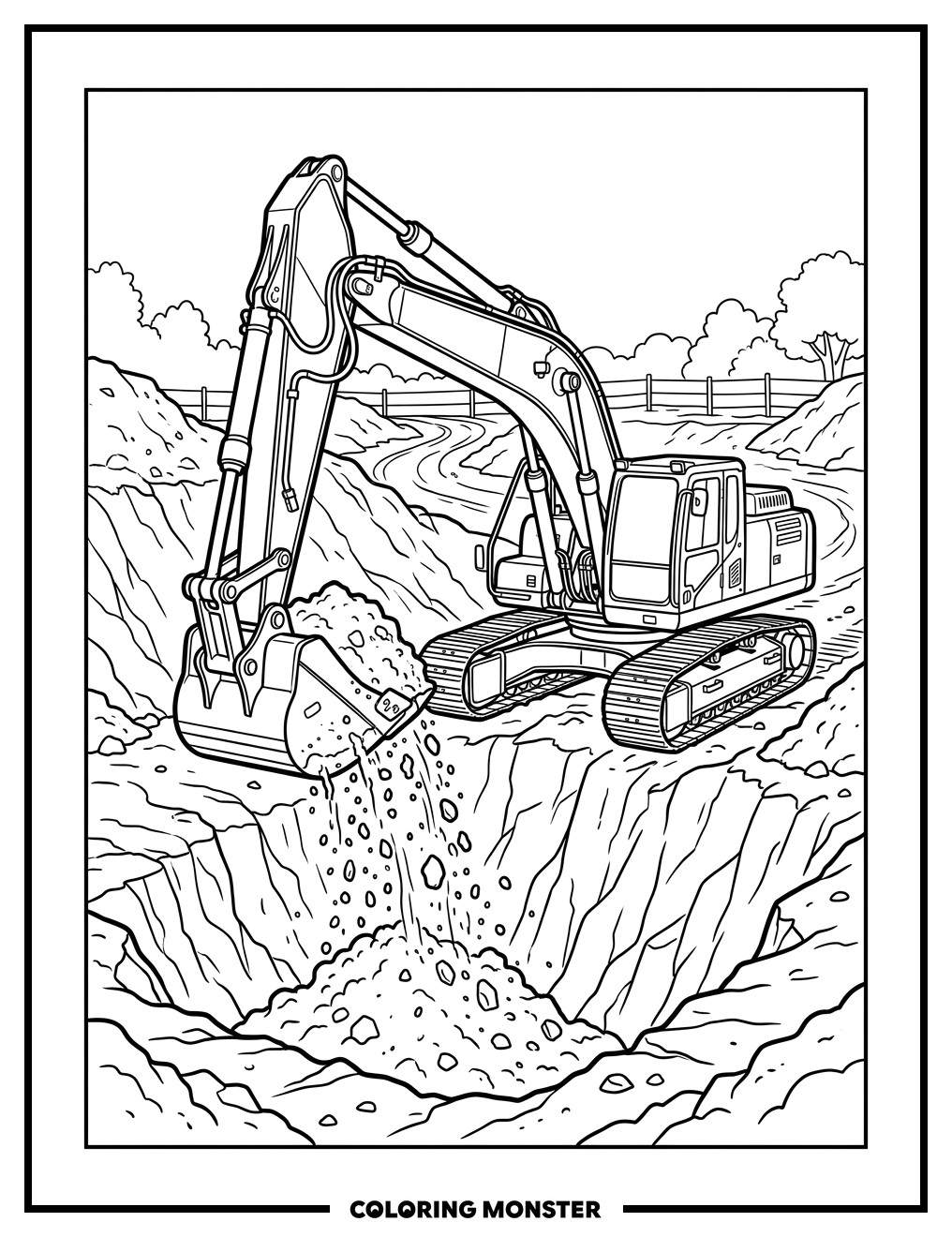 Excavator Digging a Hole Coloring Page