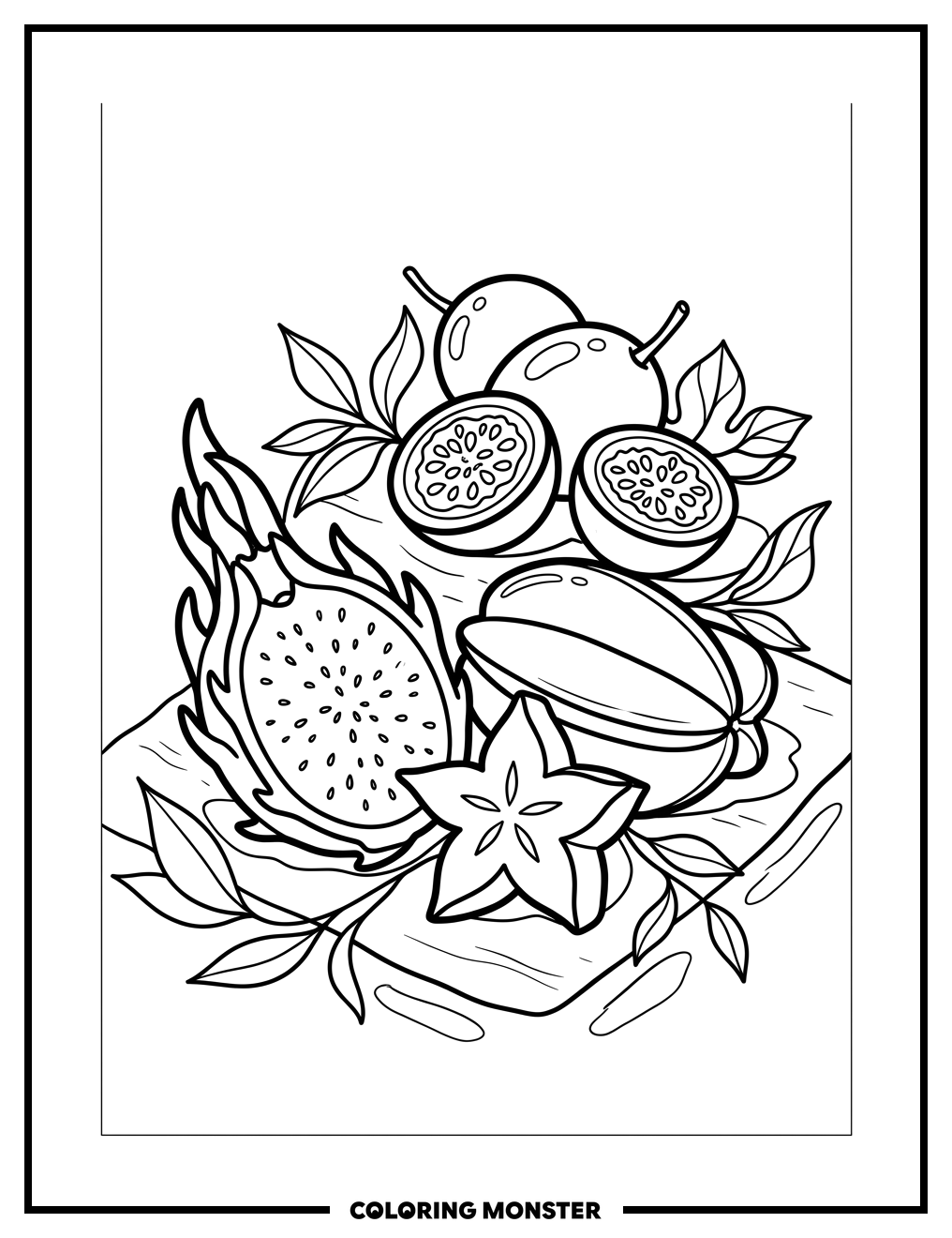 Exotic Fruit Still Life Coloring Page