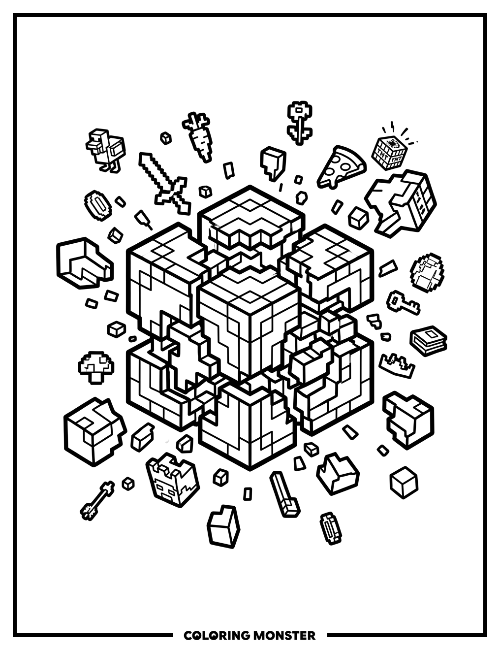 Exploding Minecraft Block Coloring Page