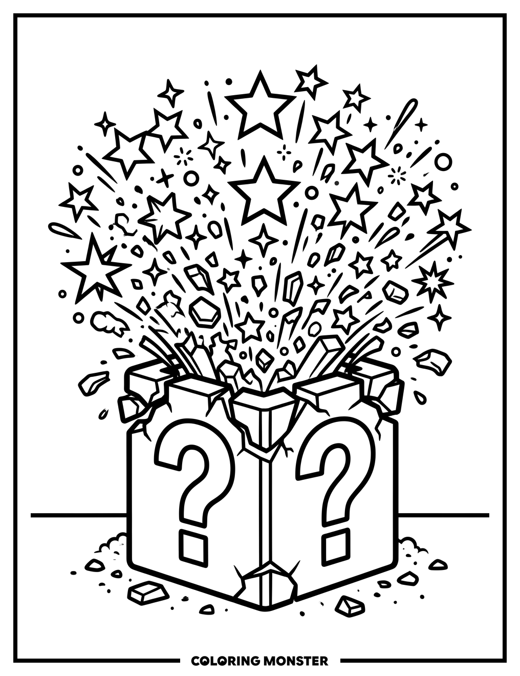 Exploding Question Block Coloring Page