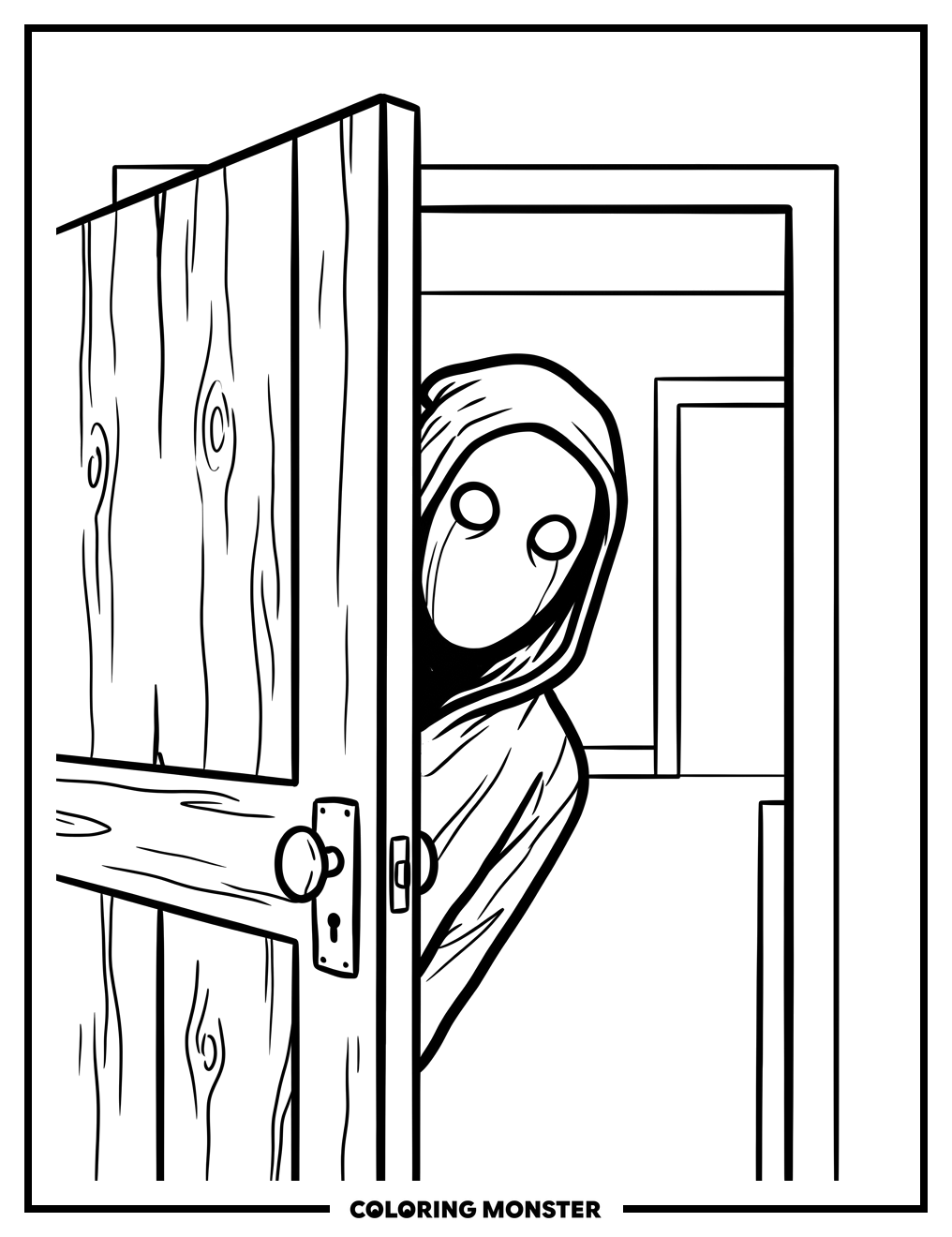 Eyeless Jack Peeking From Door Coloring Page