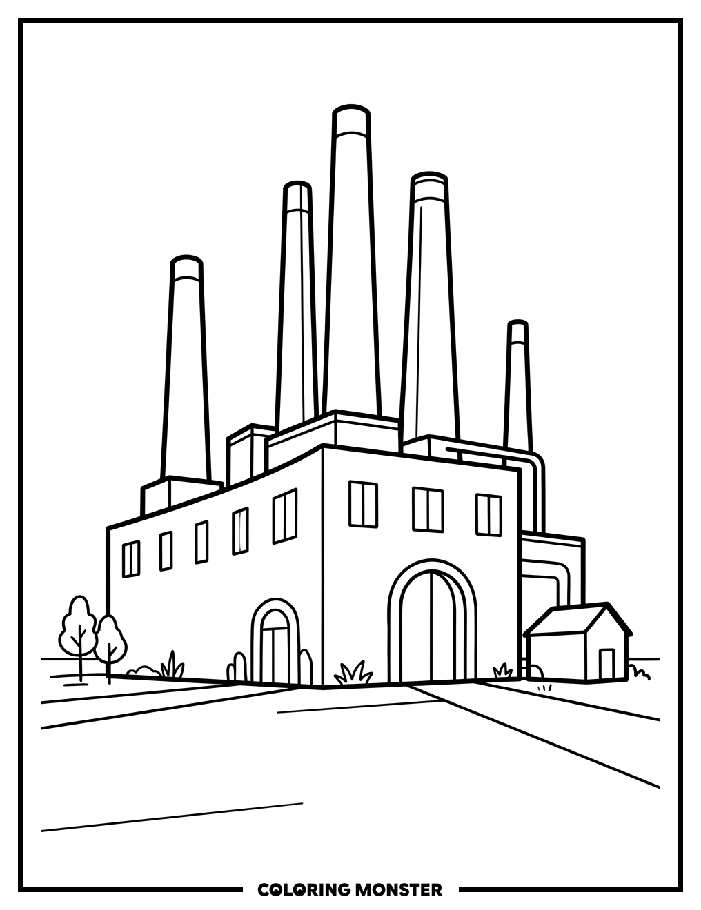 Factory with Smokestacks Coloring Page