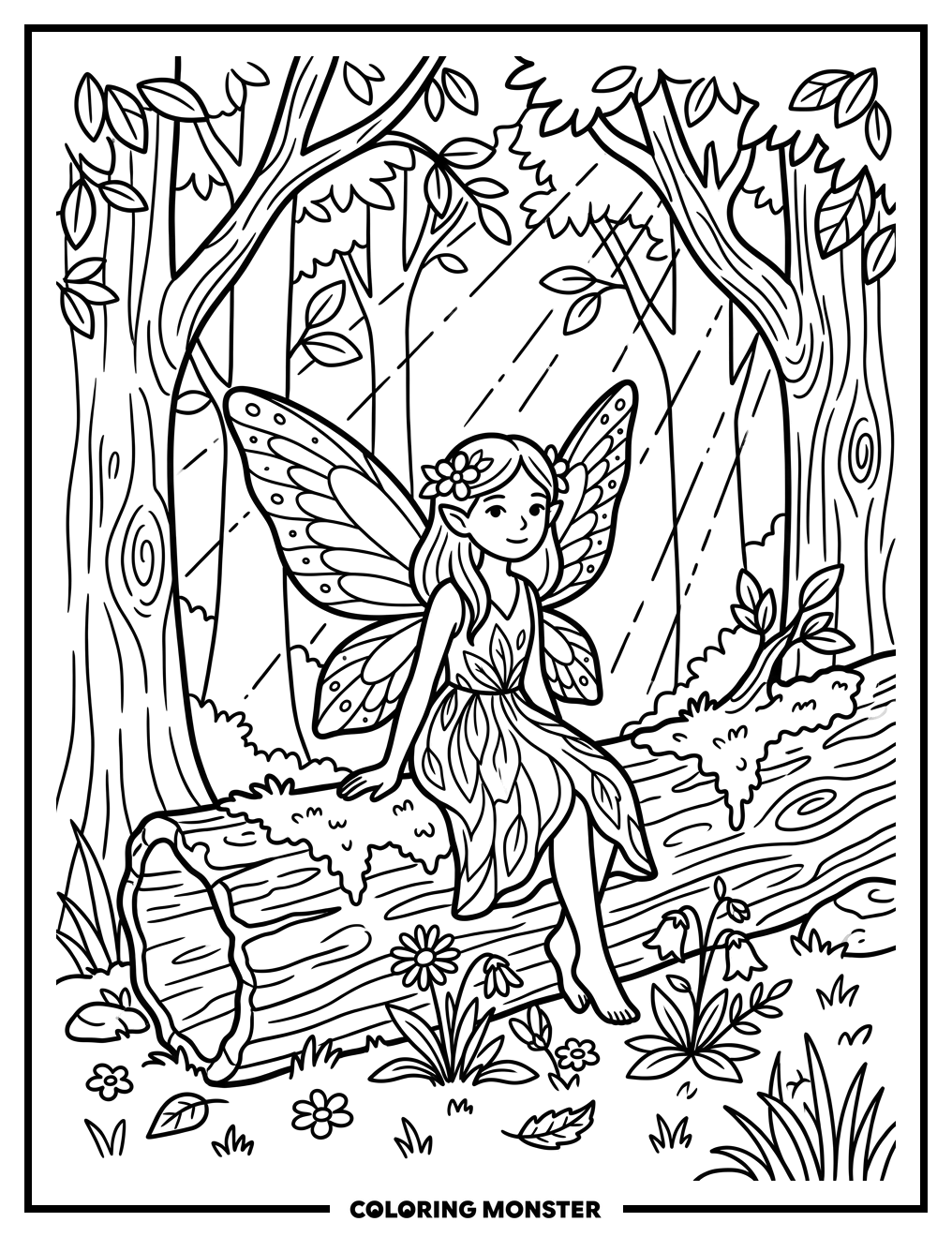 Fairy in a Forest Clearing Coloring Page
