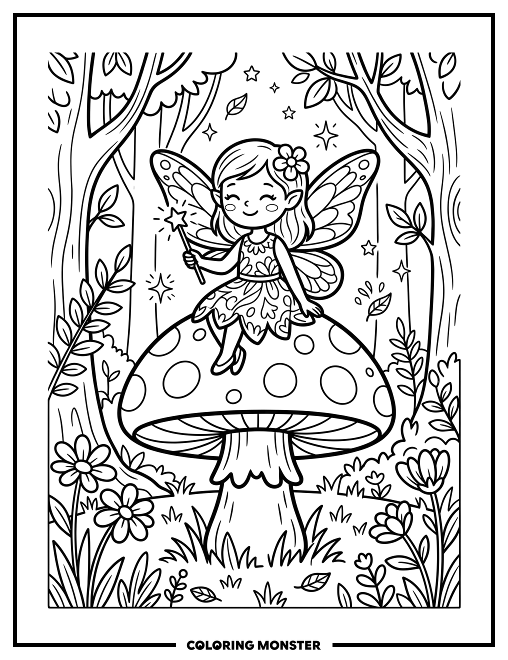 Fairy on a Mushroom Coloring Page