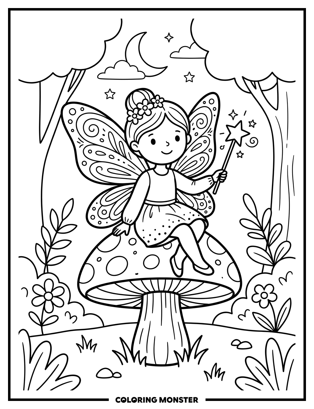 Fairy on a Mushroom Coloring Page