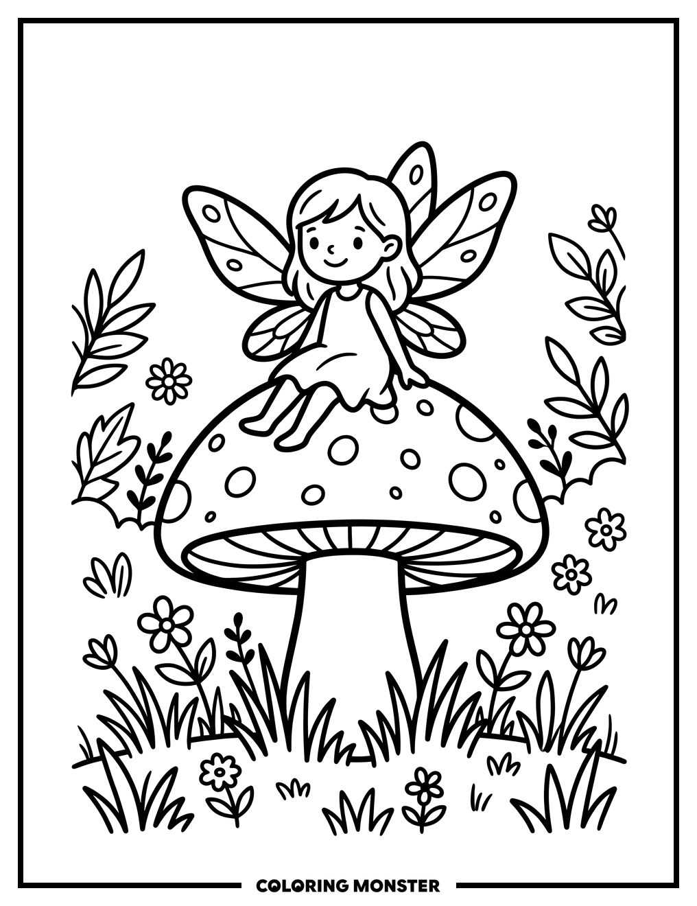 Fairy on Mushroom Coloring Page