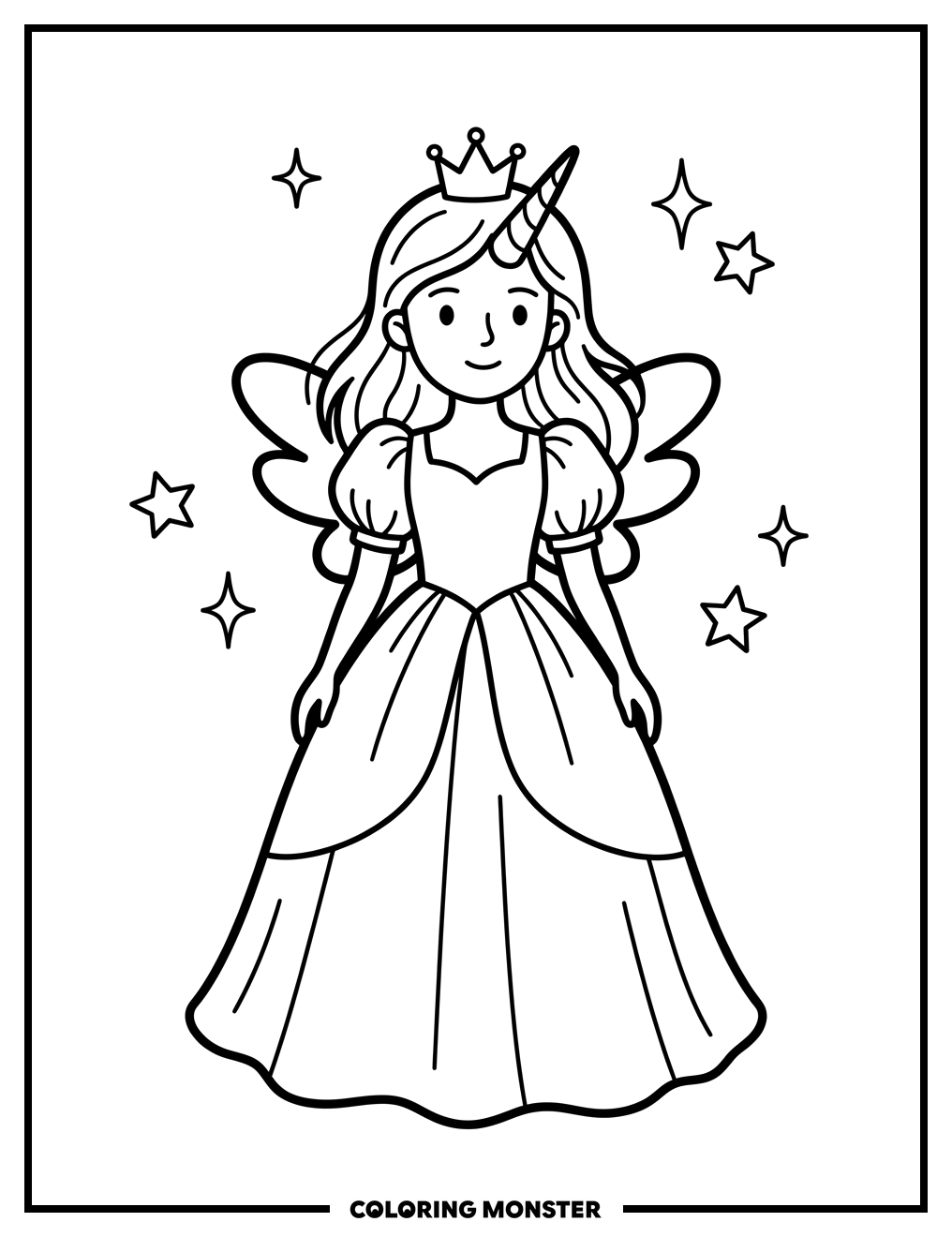 Fairy Princess With Unicorn Horn Coloring Page