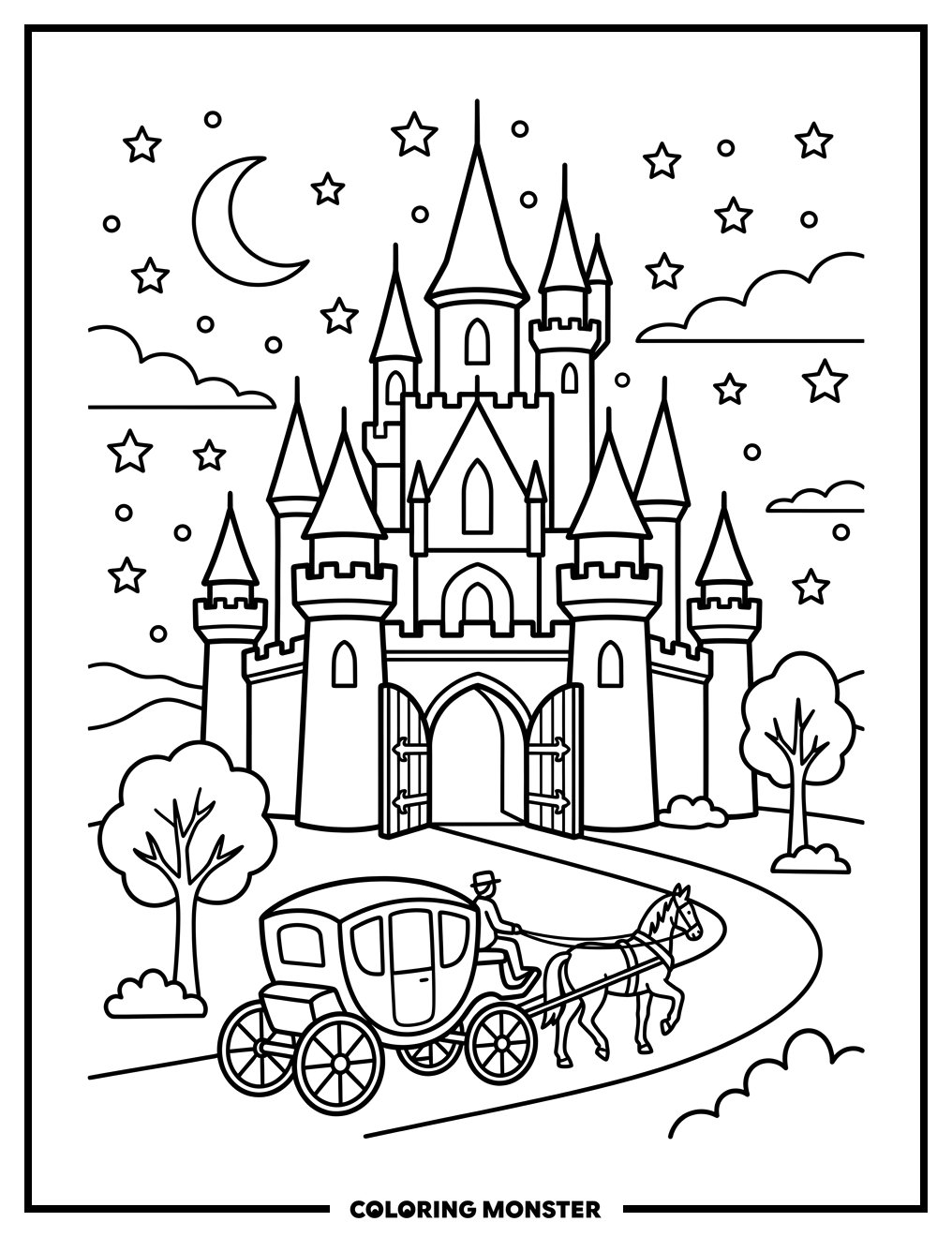 Fairy Tale Castle Carriage Coloring Page