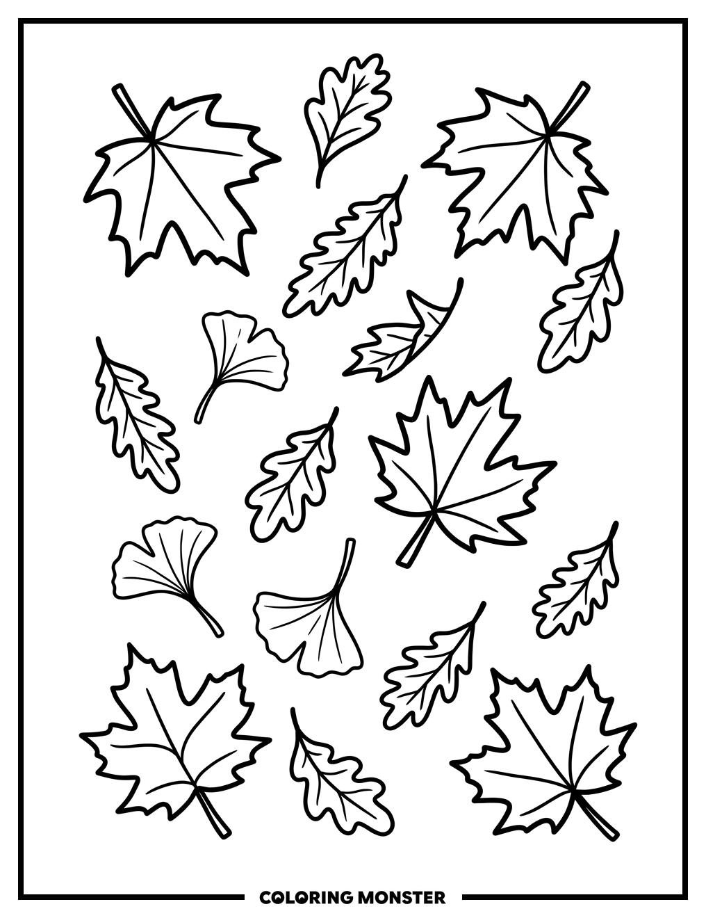 Falling Autumn Leaves Coloring Page