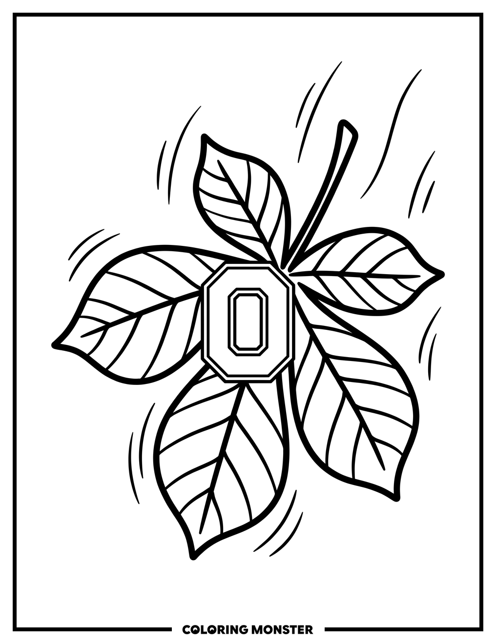 Falling Buckeye Leaf With OSU Logo Coloring Page