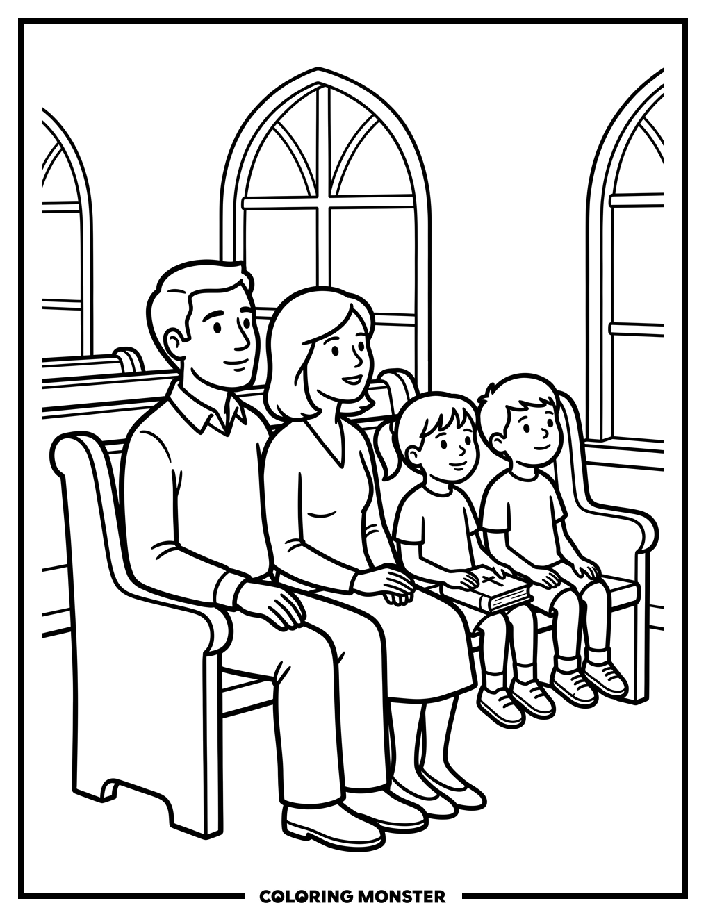 Family Attending Church Service Coloring Page