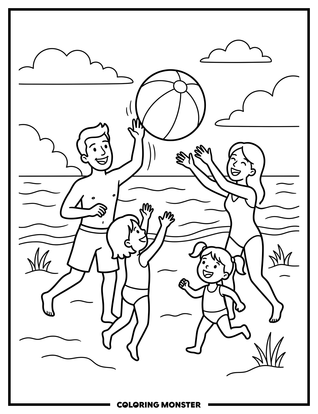 Family Beach Ball Fun Coloring Page