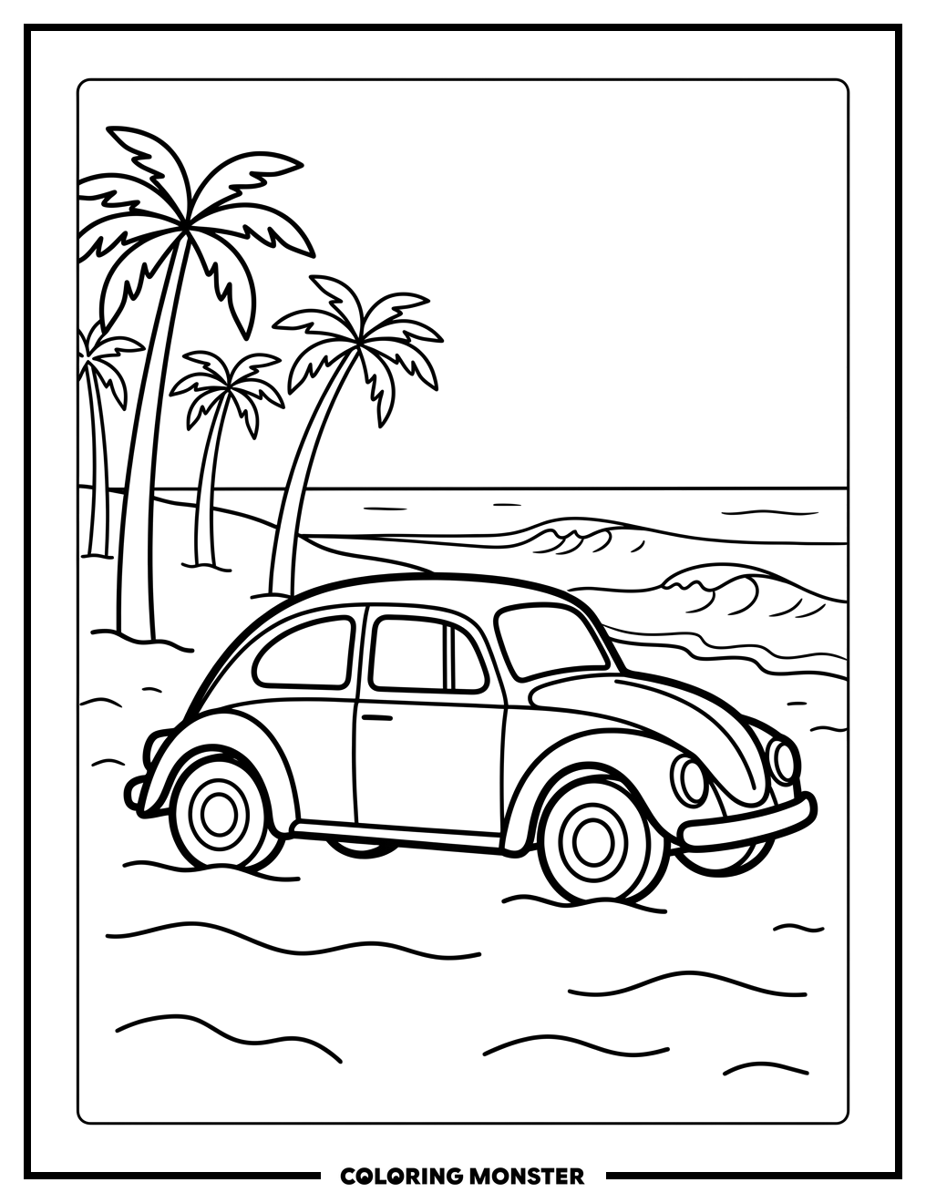 Family Car on a Sunny Beach Coloring Page