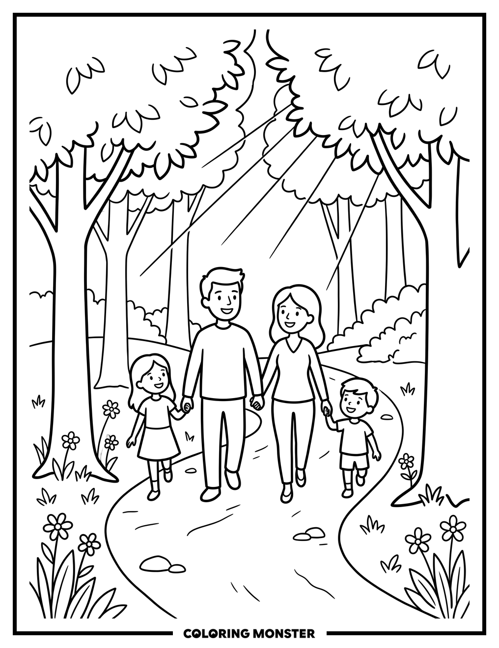 Family Forest Walk Coloring Page
