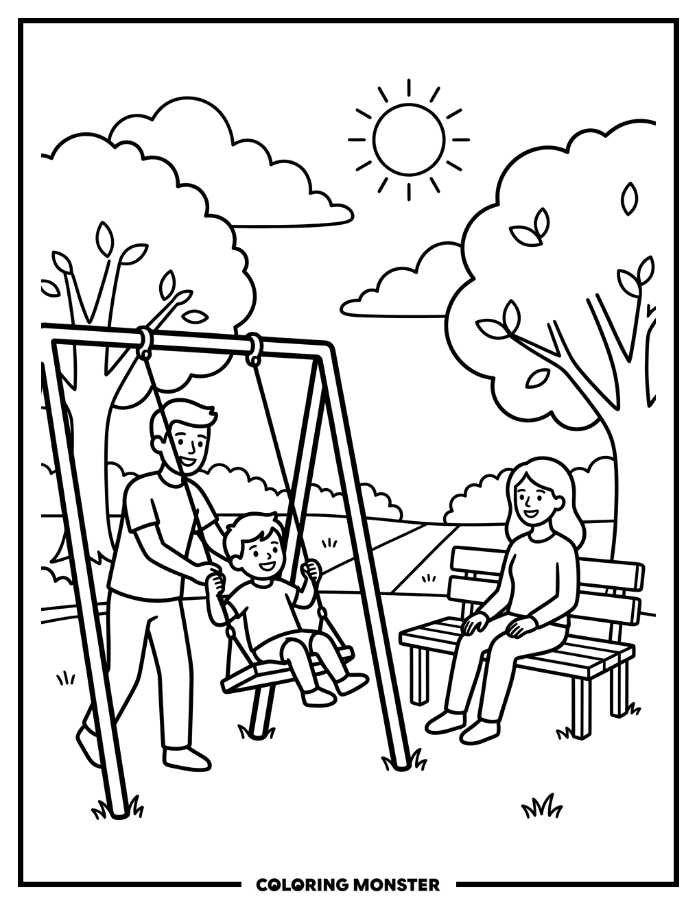 Family Fun In The Park Coloring Page