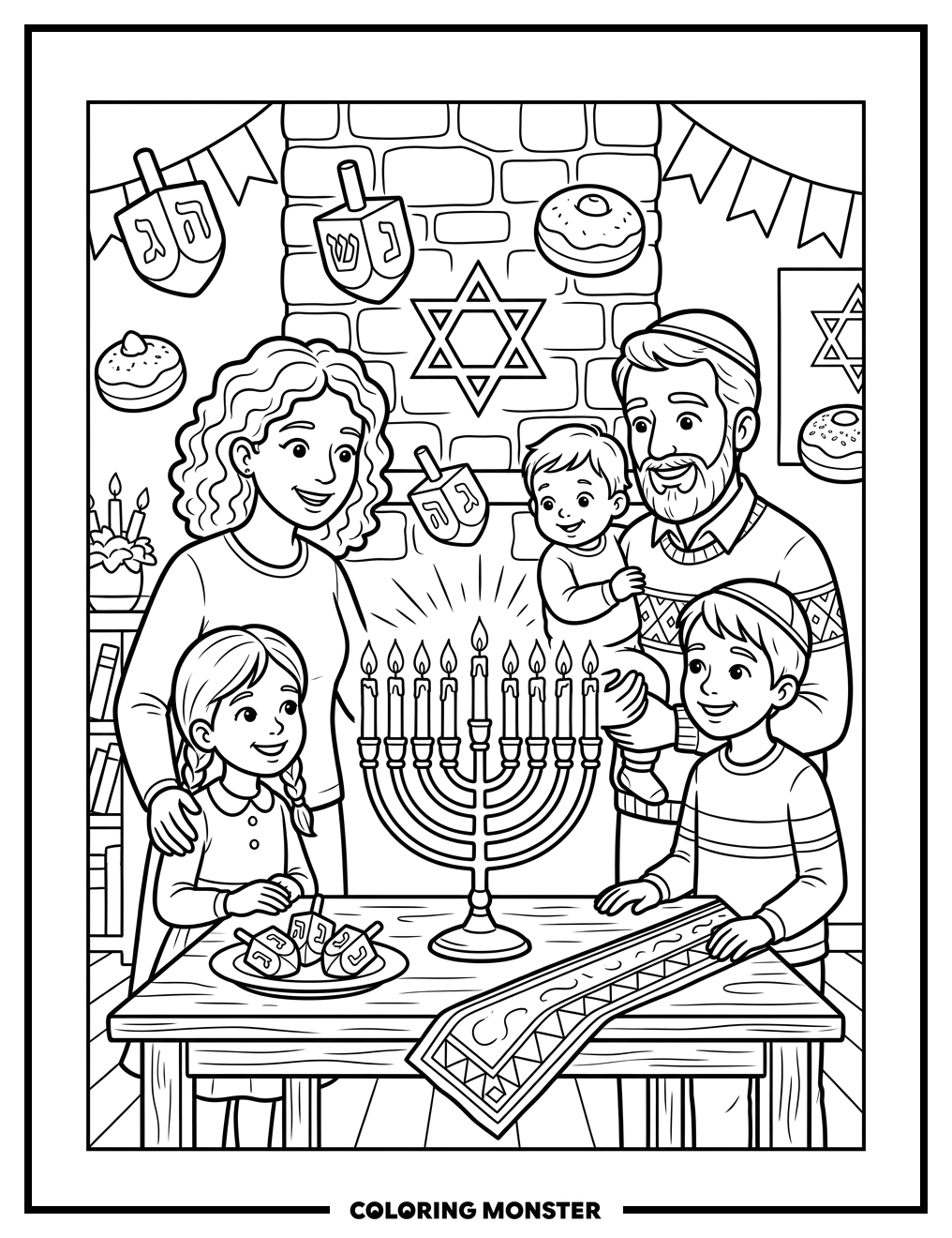 Family Lighting The Menorah Coloring Page