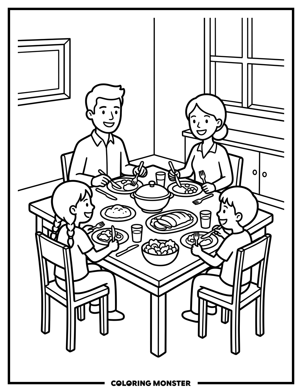 Family Mealtime Together Coloring Page