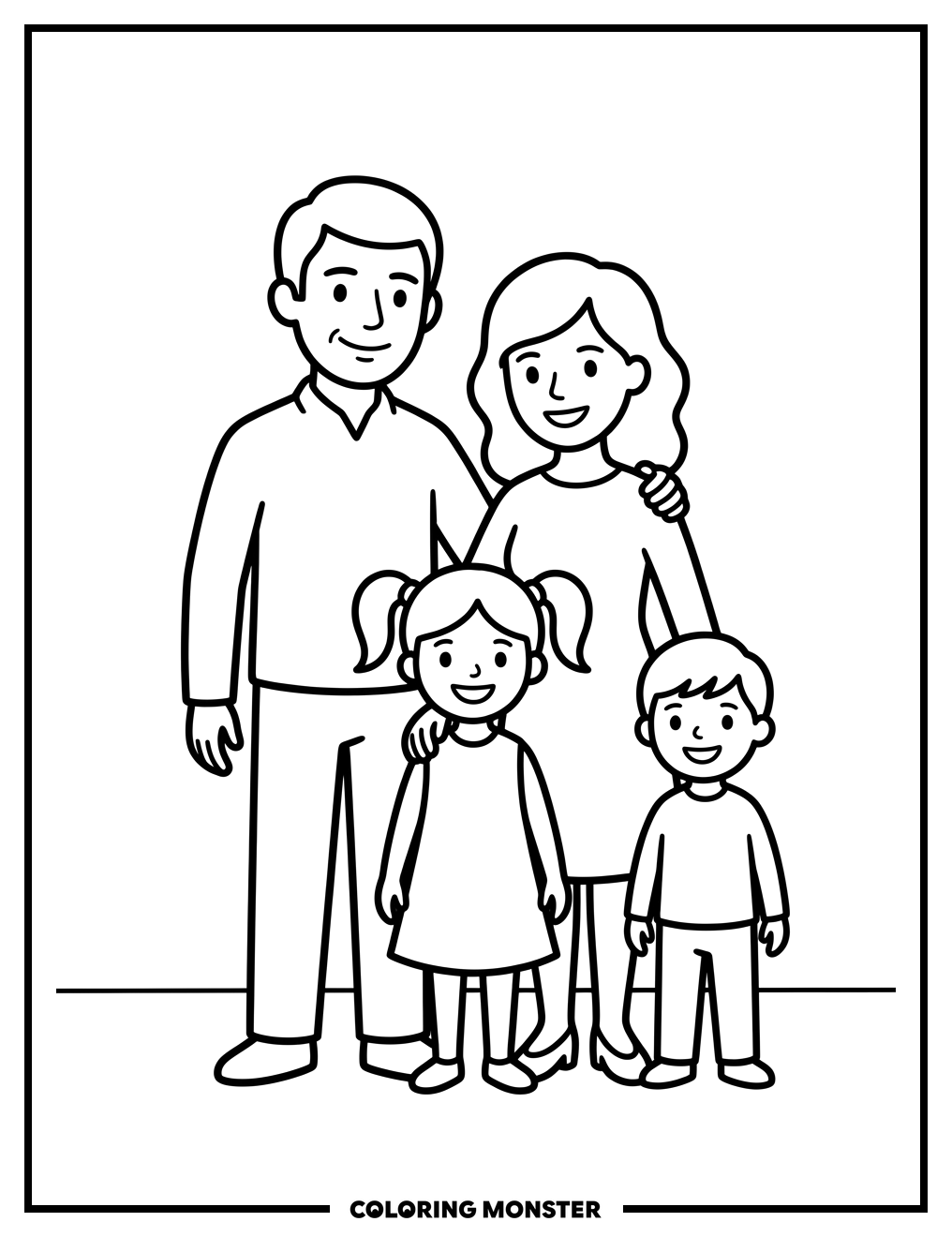 Family Posing For Photo Coloring Page