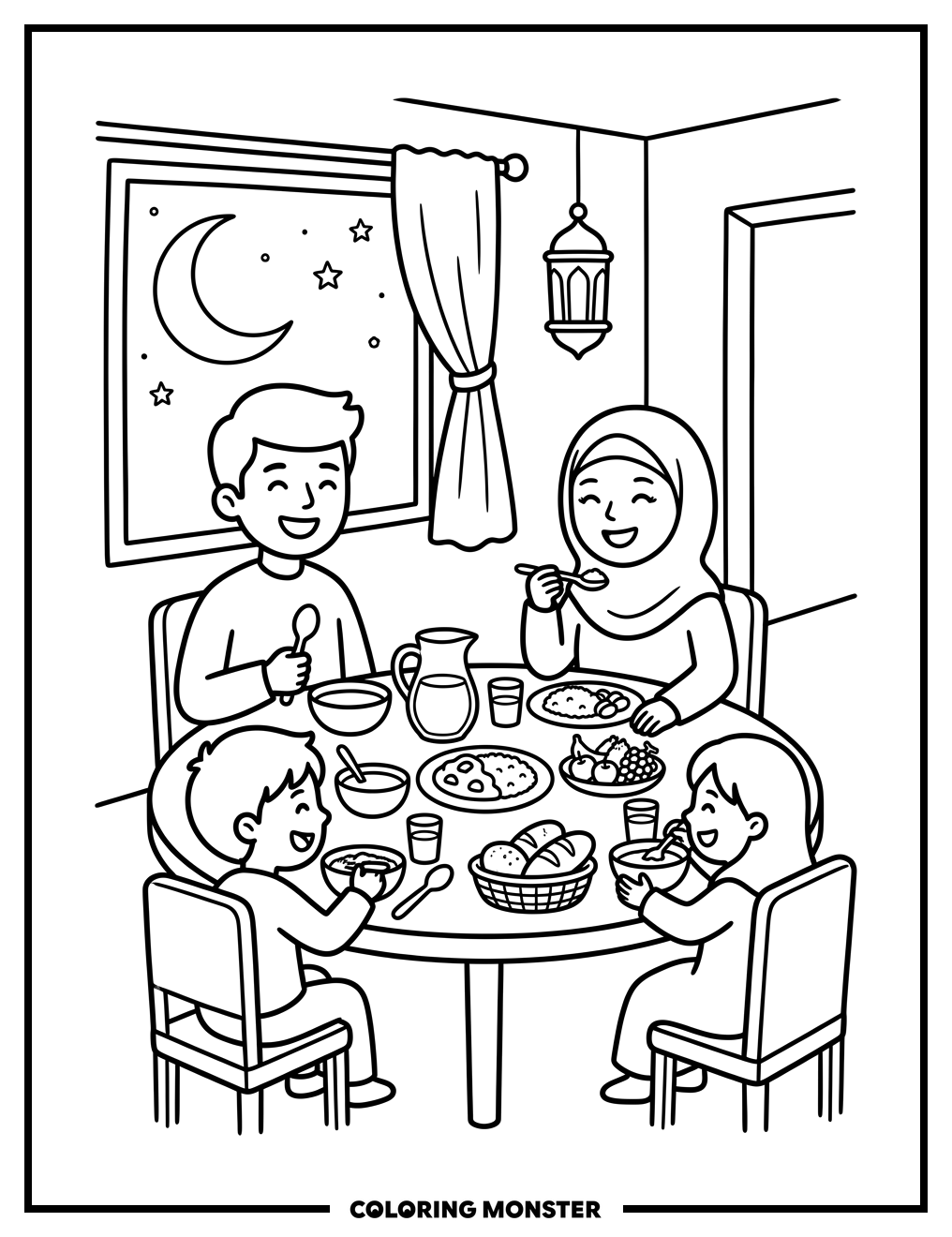 Family's Pre-Dawn Meal Coloring Page