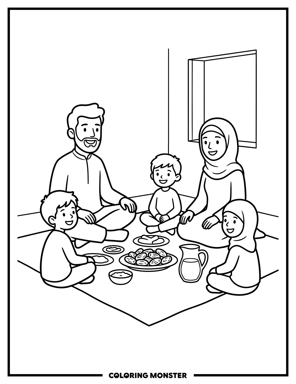 Family Sharing Iftar Meal Coloring Page