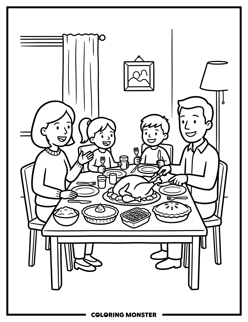 Family Thanksgiving Dinner Coloring Page