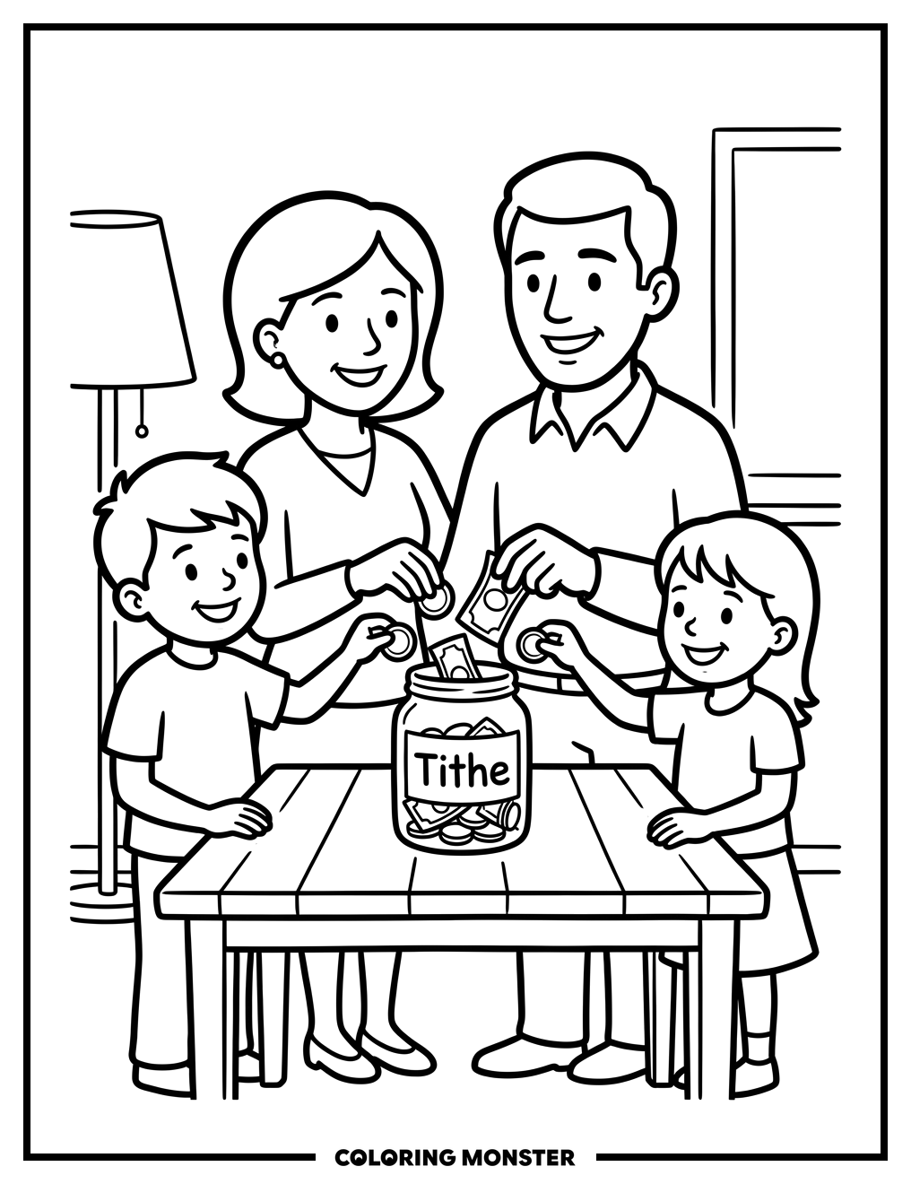 Family Tithe Jar Coloring Page