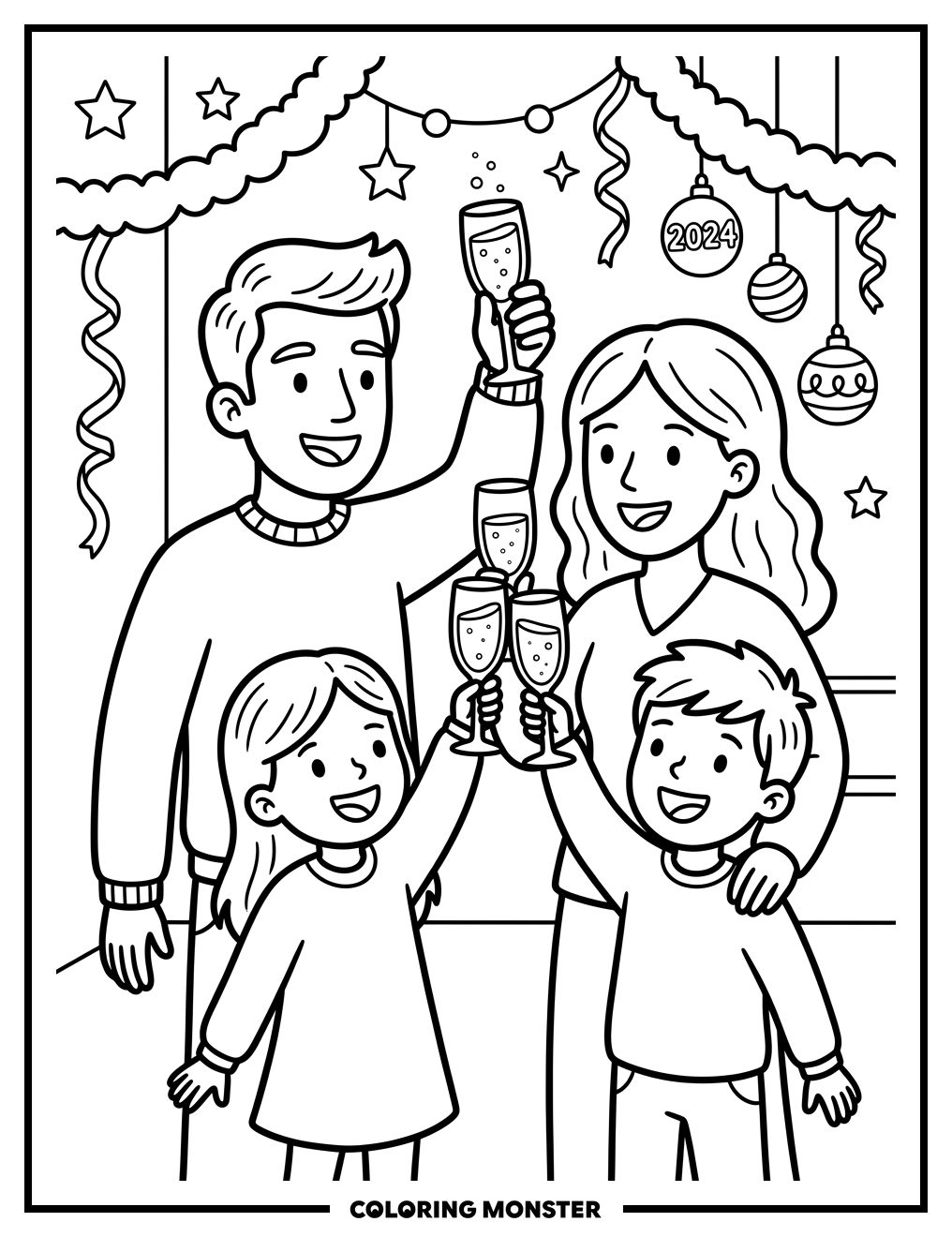 Family Toasting With Cider Coloring Page