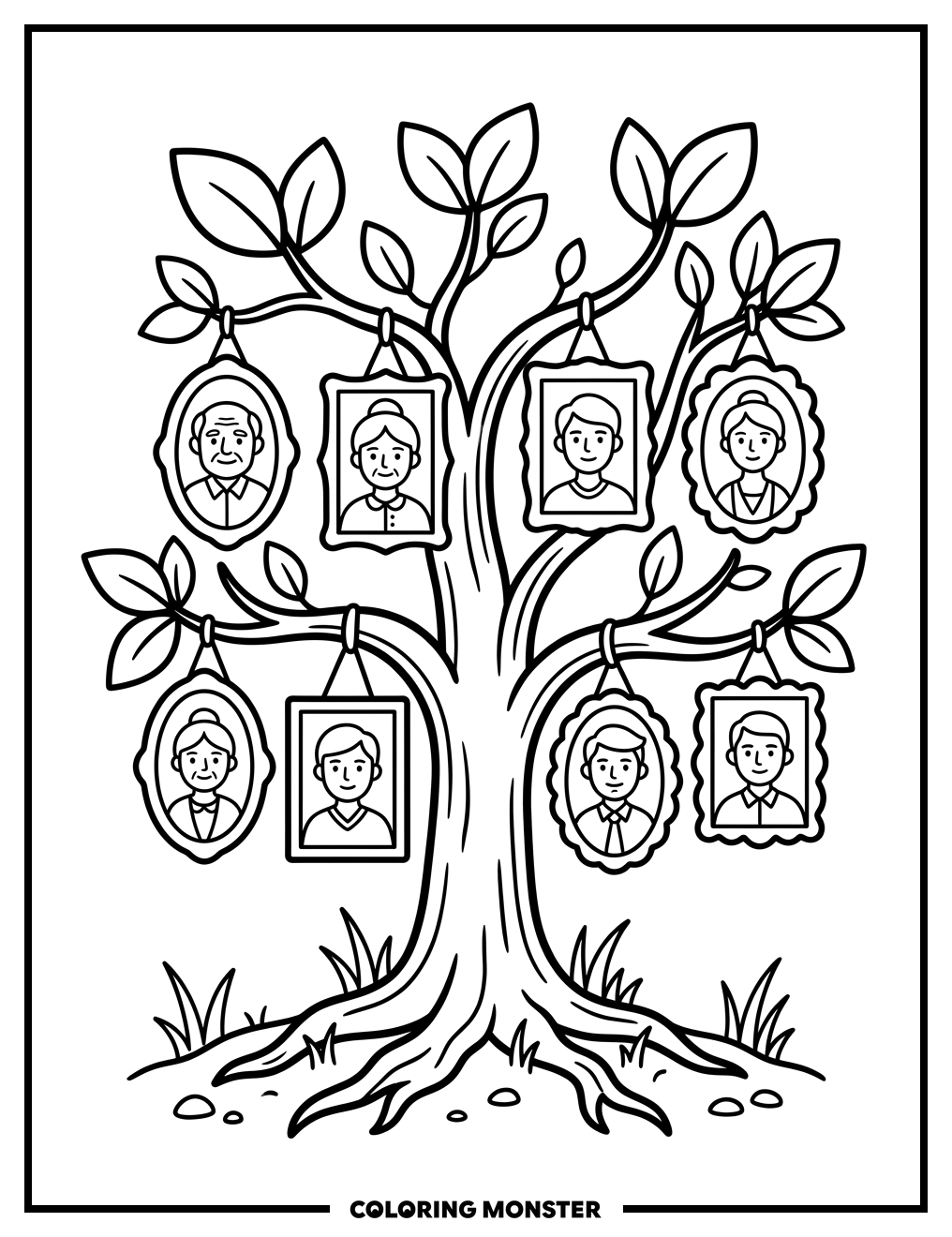 Family Tree Portrait Coloring Page