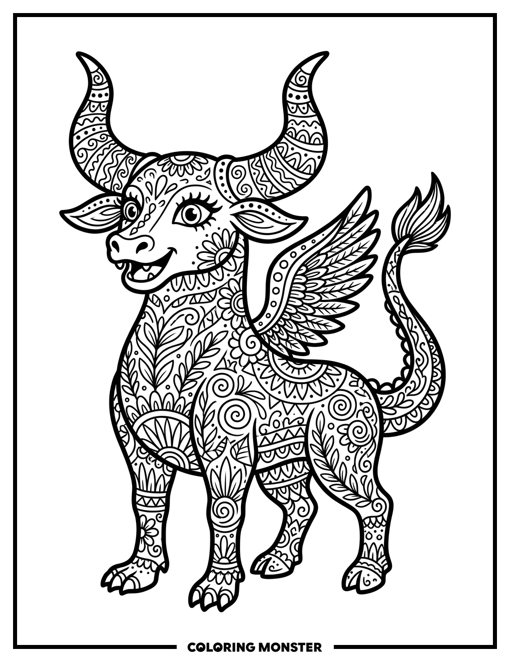 Fantastical Folk Art Creature Coloring Page