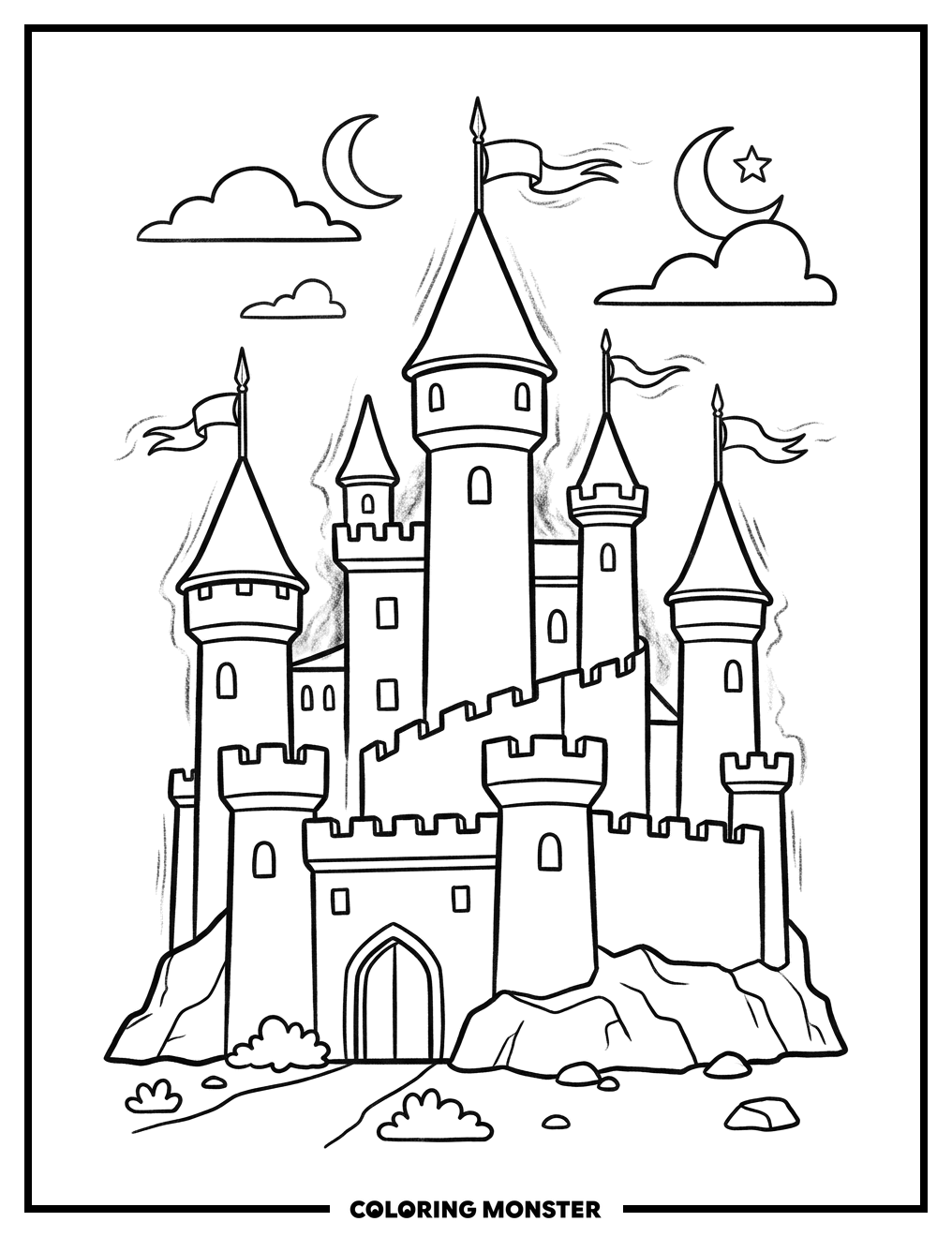 Fantasy Castle On Blackboard Coloring Page