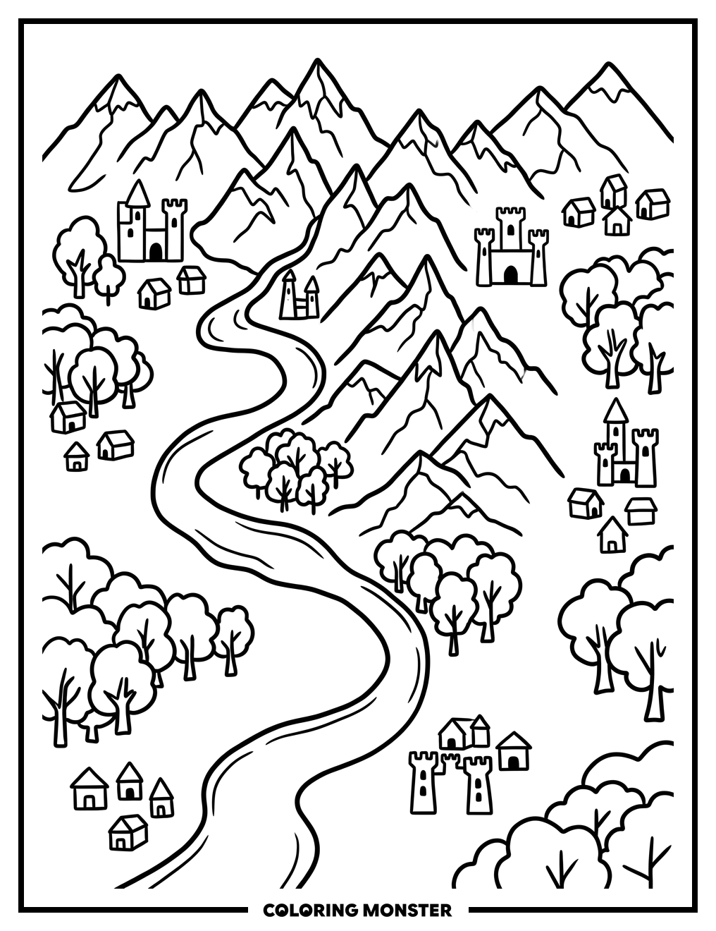 Fantasy Map Adventure Coloring Page