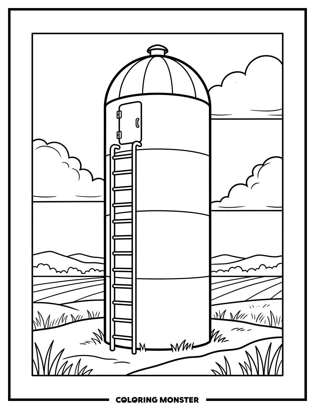 Farm Silo in Field Coloring Page