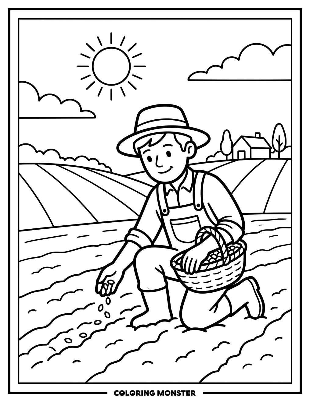 Farmer Planting Seeds Coloring Page