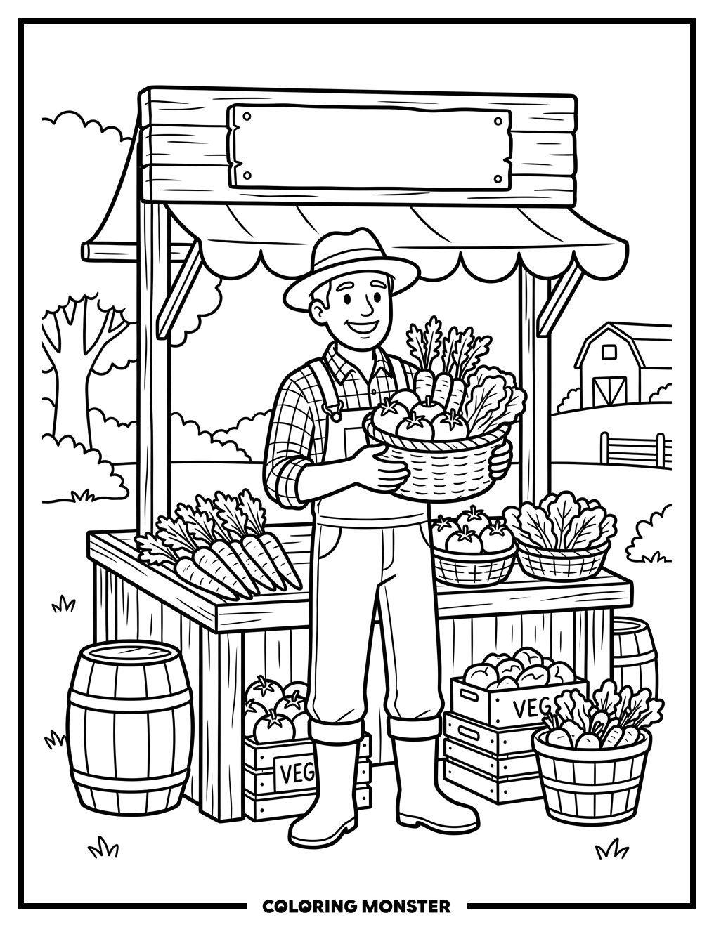 Farmer With Harvest Basket Coloring Page