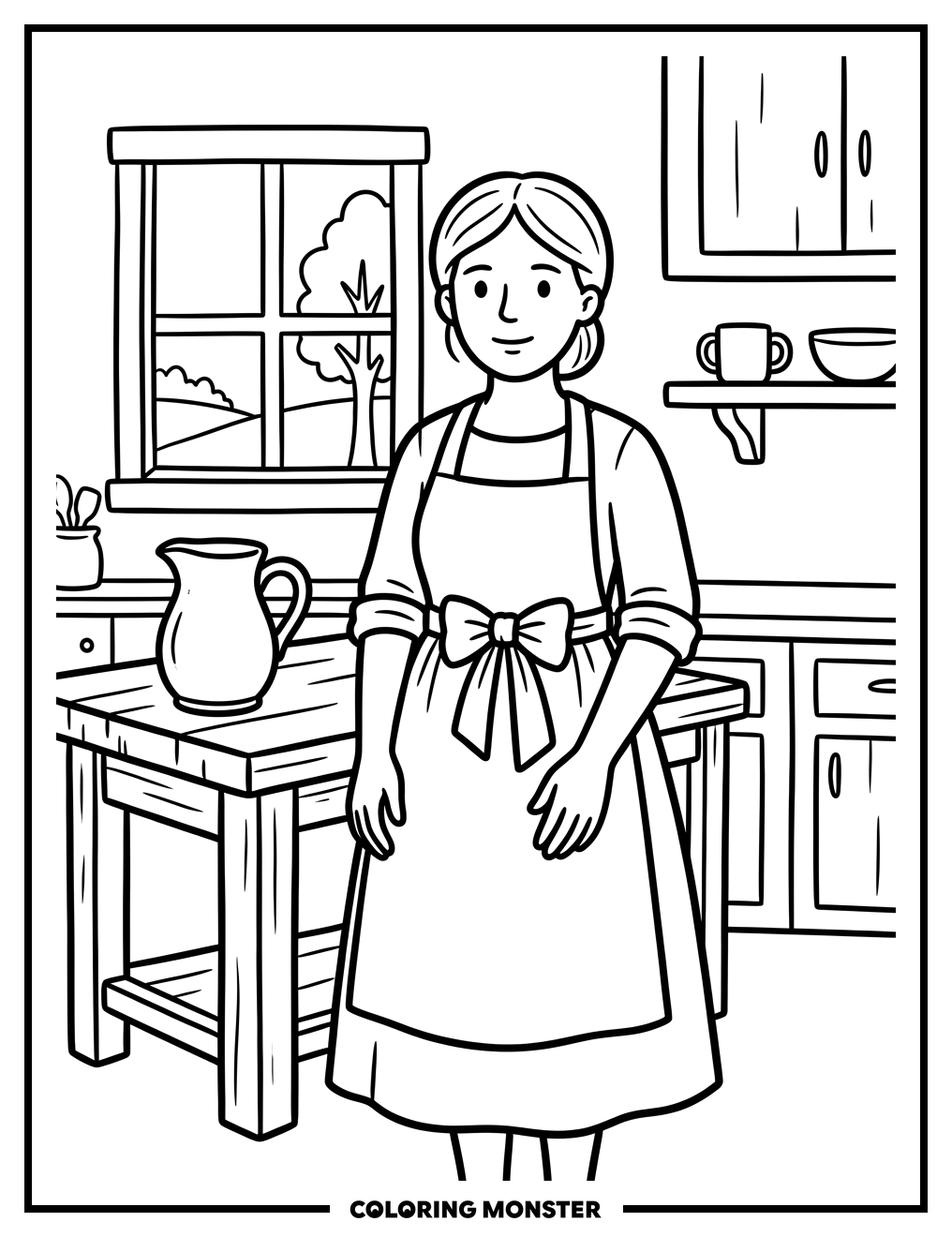 Farmhouse Kitchen Scene Coloring Page