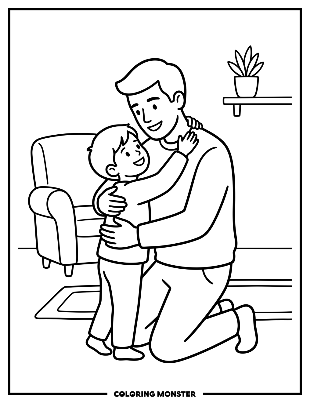 Father and Child Hugging Coloring Page