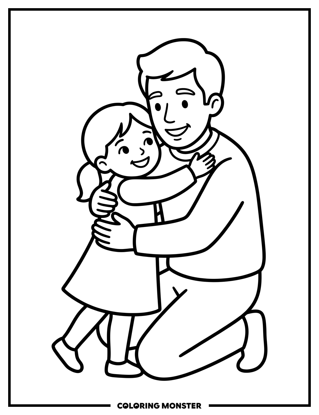 Father and Daughter Hug Coloring Page