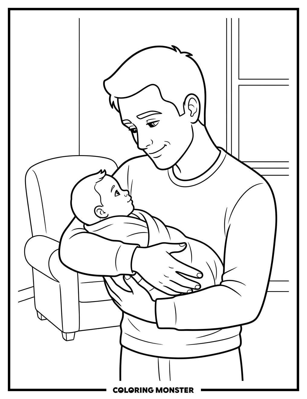 Father Holding Baby Coloring Page