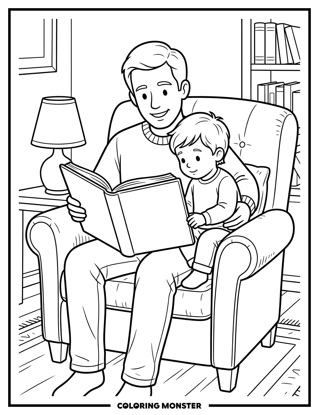 Father Reading to Child Coloring Page
