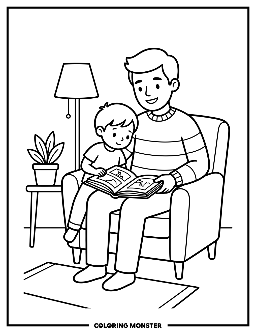 Father Reads Story To Child Coloring Page