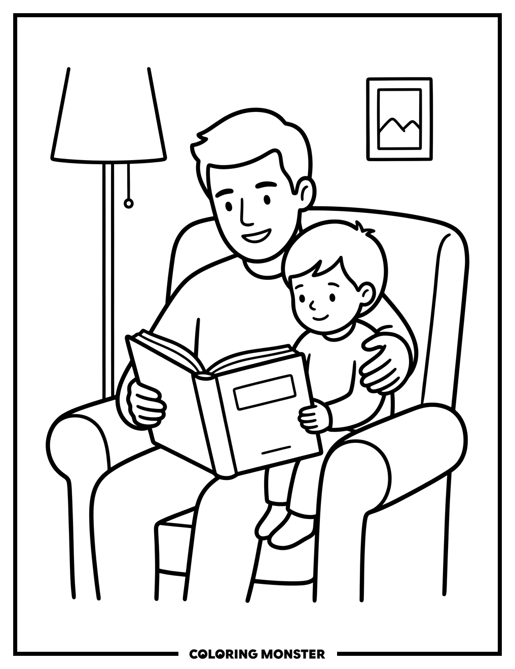 Father Reads to Child Coloring Page