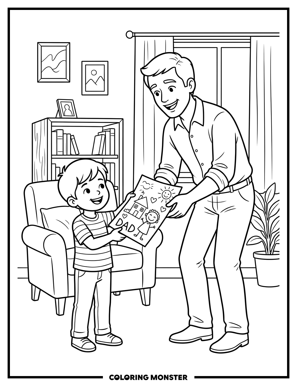 Father Receives Handmade Gift Coloring Page