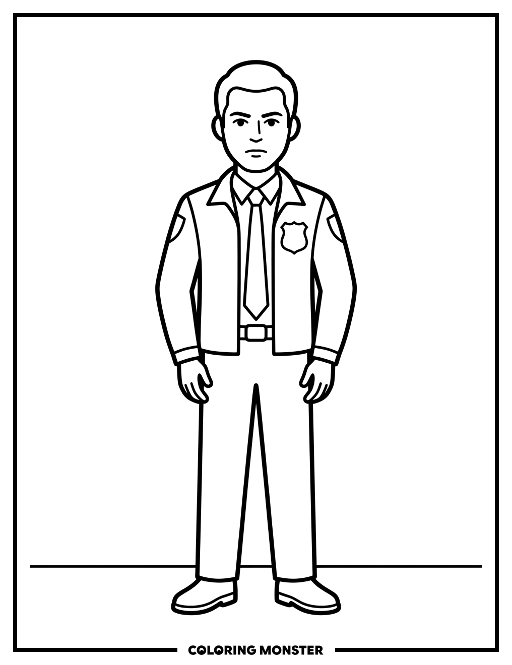 FBI Agent At Attention Coloring Page