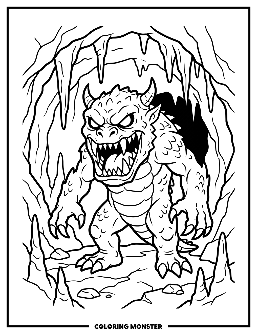 Fearsome Monster in Dark Cave Coloring Page