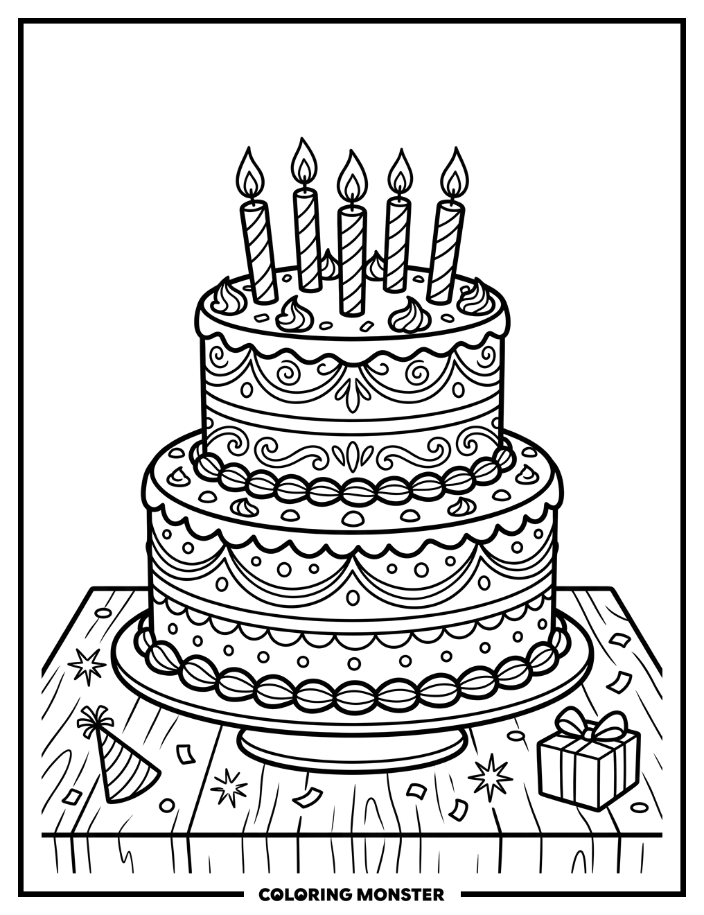 Festive Birthday Cake Ready For Frosting Coloring Page