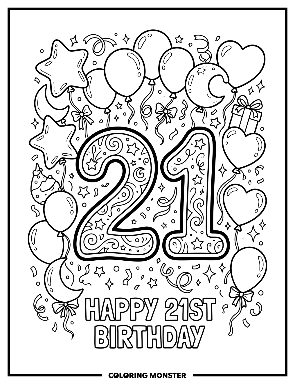 Festive Number 21 Balloons Coloring Page