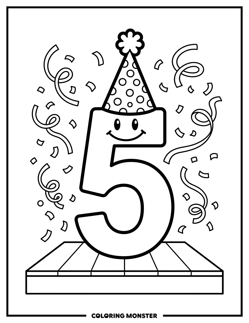 Festive Number Five Coloring Page